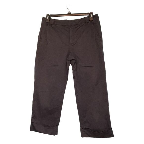 Banana Republic Harrison Cropped Straight Leg Pants Black Cuffs Hi-Rise 12 - Picture 1 of 6